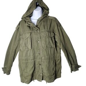 American Eagle Womens Hooded Military Field Jacket S Army Green Utility Workwear